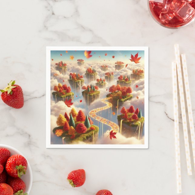 Serviette En Papier Magical Fall Trees in the Sky Découpage Napkins (En situation)