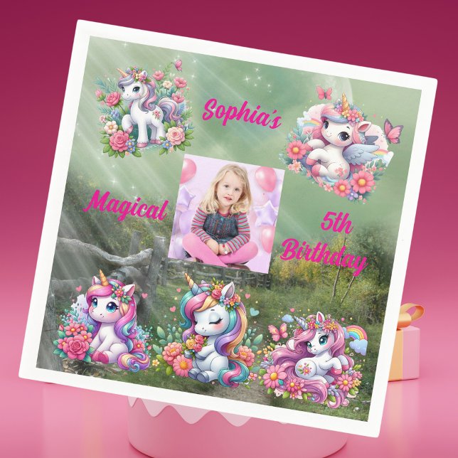 Serviette En Papier Magical Floral Unicorn Photo Anniversaire de enfan (Créateur téléchargé)