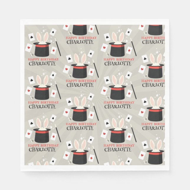 Serviette En Papier Magicien Show Magicien Enfants Anniversaire Nom pe (Devant)