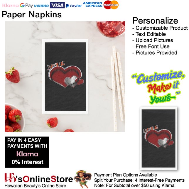 Serviette En Papier Magie de coeur Papier noir serviette de toilette s (Love Hearts Black Paper Napkin Guest Towel.)