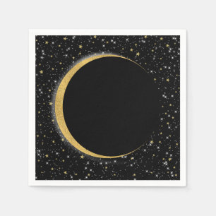 Serviette En Papier Magie Lunaire de la Lune Céleste Noire et Dorée