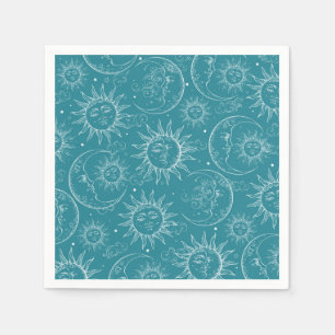 Serviette En Papier Magie sarcelle vintage céleste soleil lune étoiles