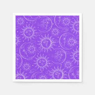 Serviette En Papier Magie Violette Céleste Soleil Lune Étoiles Vintage