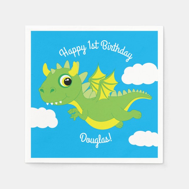 Serviette En Papier Magique Dragon Cute 1er Anniversaire (Devant)