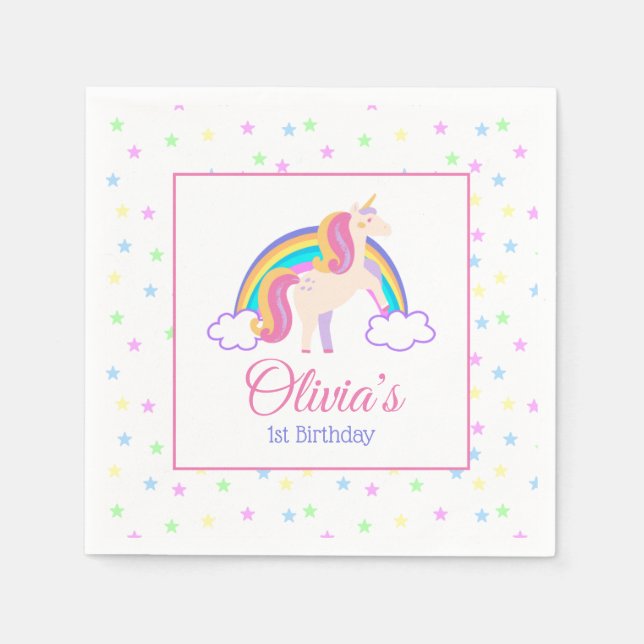 Serviette En Papier Magique Rainbow Unicorn fête d'anniversaire (Devant)