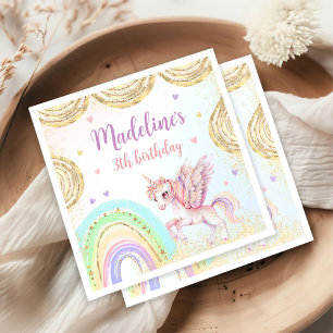 Serviette En Papier Magique Rainbow Unicorn rose or fête d'anniversair