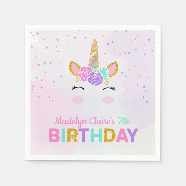 Serviette En Papier Magique Unicorn Aquarelle Parties scintillant Étoi (Devant)