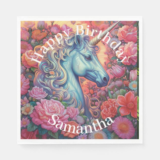 Serviette En Papier Magique Unicorn Joyeux anniversaire (Devant)