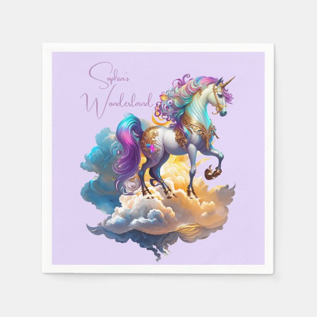 Serviette En Papier Magique Unicorne Imaginaire nuages romance anniver (Devant)