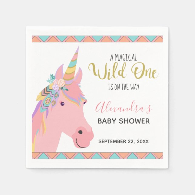 Serviette En Papier Magique Wild One mignon rose Unicorn Baby shower (Devant)
