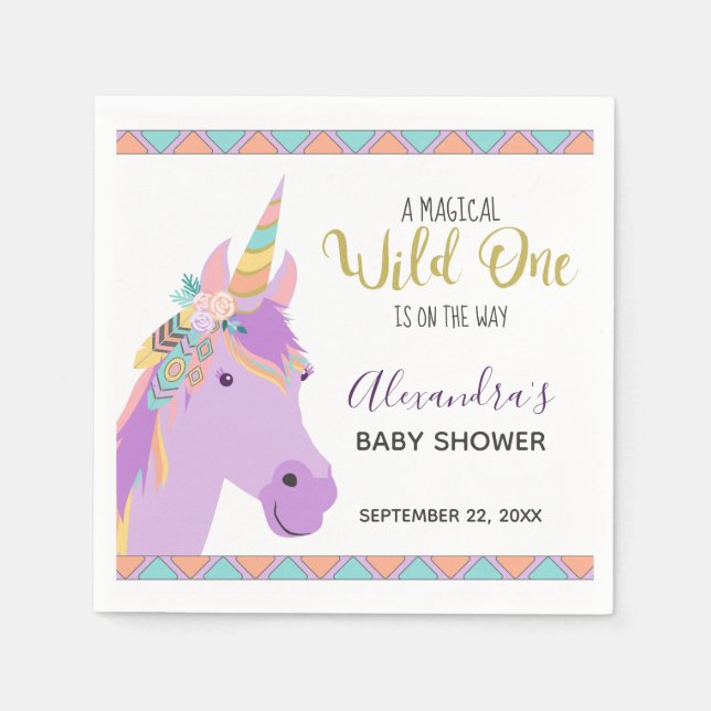 Serviette En Papier Magique Wild Un mignon violet Baby shower Unicorne (Devant)