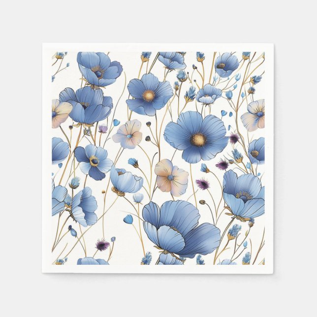 Serviette En Papier Magnifique bleu clair floral (Devant)