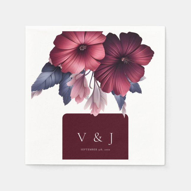 Serviette En Papier Magnifique Bourgogne Blush Magnolia Mariage rose (Devant)