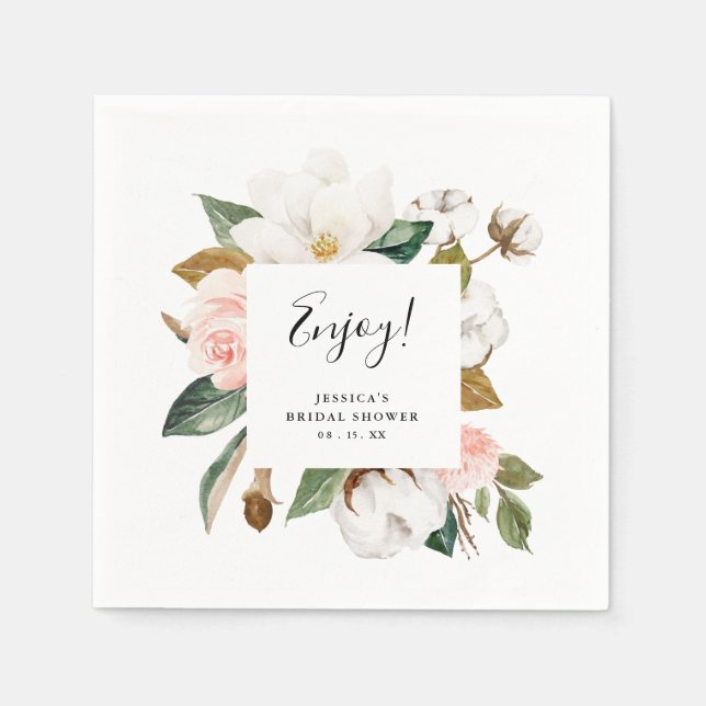 Serviette En Papier Magnifique Élégant Magnolia Floral Fête de Mariage (Devant)