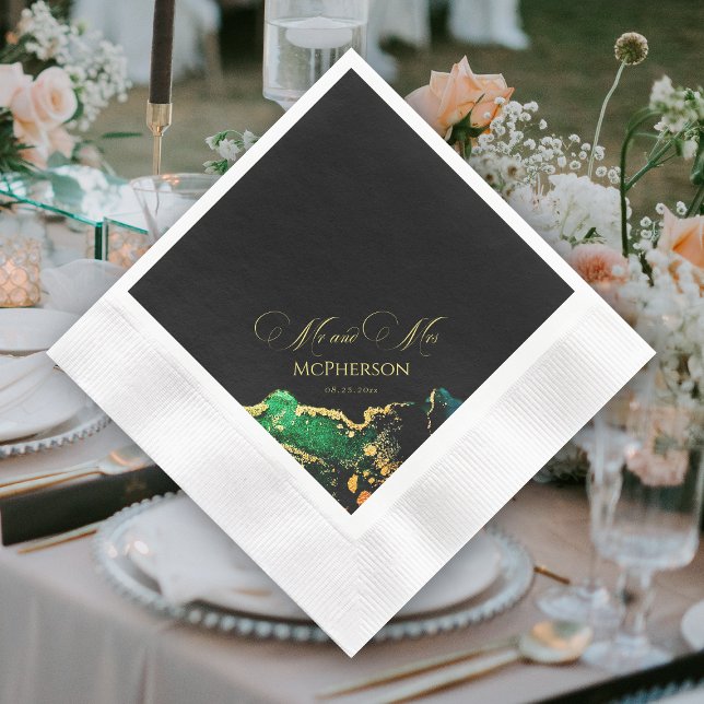 Serviette En Papier Magnifique Emerald Green Black Bronze Mariage (Gorgeous Emerald Green Black Bronze Wedding Napkins)