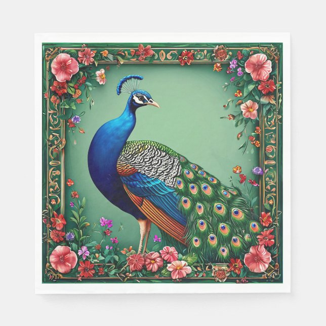 Serviette En Papier Magnifique fond de fleur de paon (Devant)
