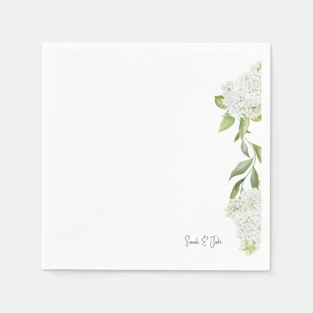 Serviette En Papier Magnifique Hydrangea Blanc Floral Mariage Blanc   (Devant)