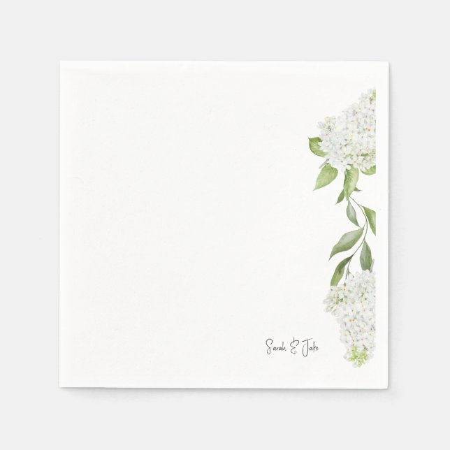 Serviette En Papier Magnifique Hydrangée Blanche Florale Mariage (Devant)