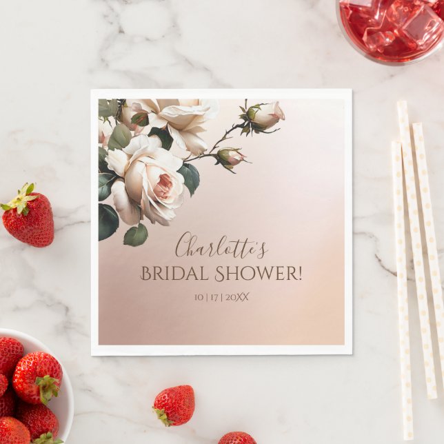 Serviette En Papier Magnifique Lavis Beige Rose à Huile Mariage  (En situation)