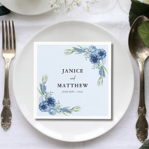 Serviette En Papier Magnifique mariage floral bleu poussiéreux