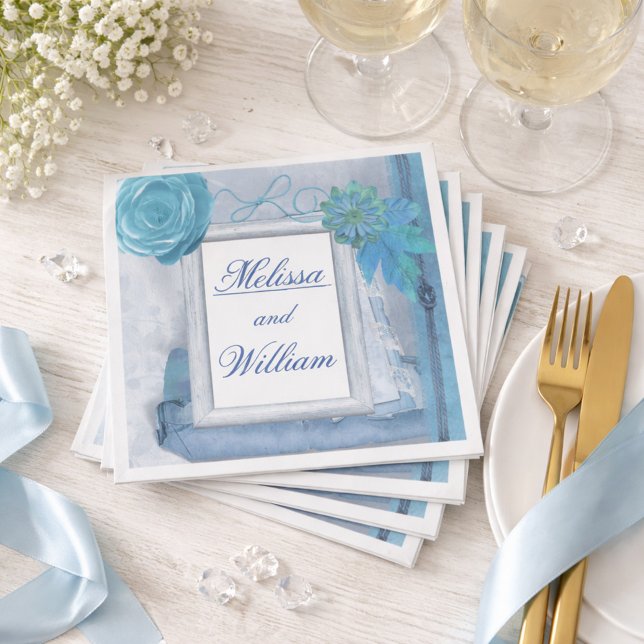 Serviette En Papier Magnifique mariage rustique bleu (Créateur téléchargé)