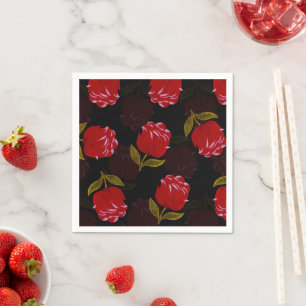 Serviette En Papier Magnifique motif de broderie de roses rouges trans
