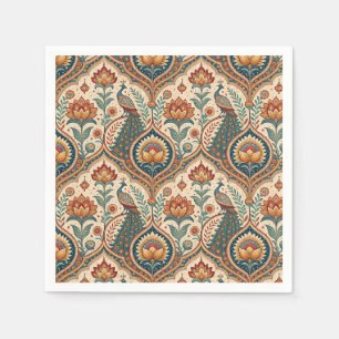 Serviette En Papier Magnifique Paon & Motif Floral Indien Artwork