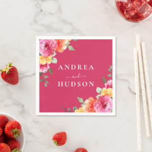 Serviette En Papier Magnifiques fleurs aquarelles roses mariage