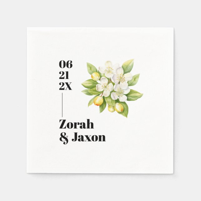 Serviette En Papier Magnolia Blooms Lemons Mariage (Devant)