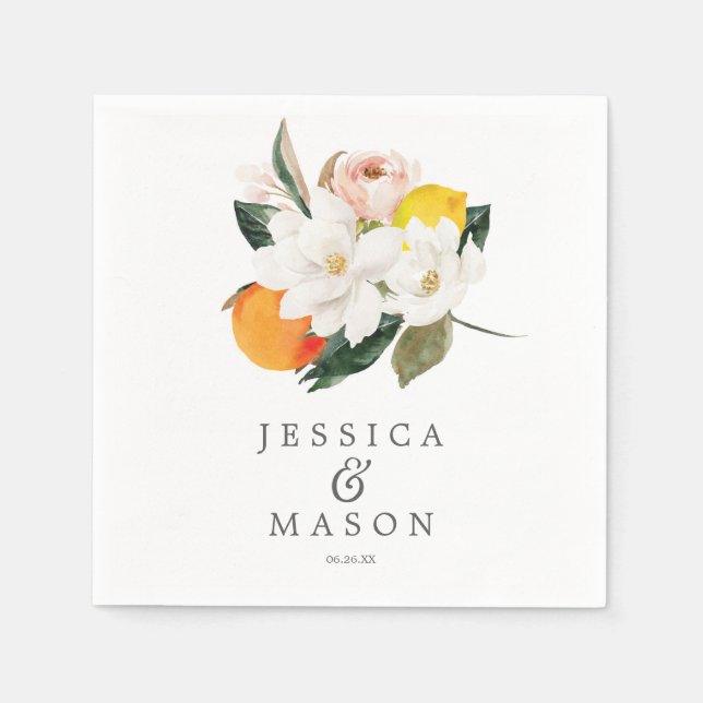 Serviette En Papier Magnolia Citrus Mariage Napkin Cocktail Napkin (Devant)
