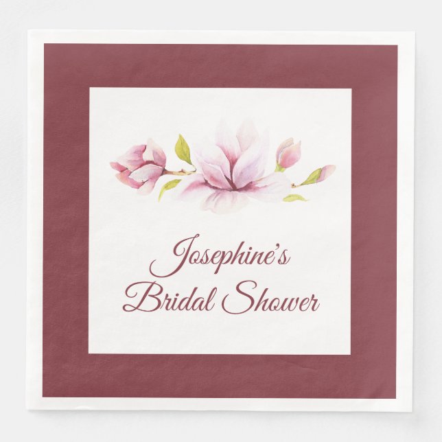 Serviette En Papier Magnolia Floral Bridal Shower Bourgogne (Devant)