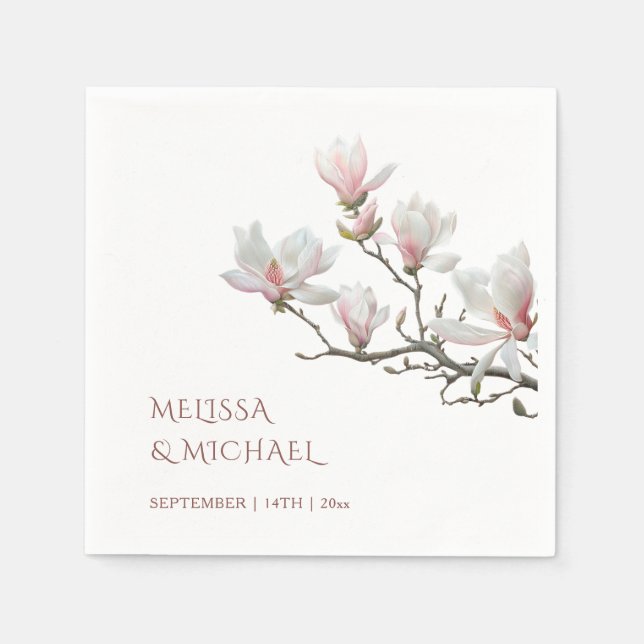 Serviette En Papier Magnolia Mariage Beaux-Arts  (Devant)