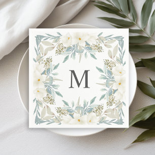 Serviette En Papier Magnolia Moderne Calligraphie Monogramme Mariage
