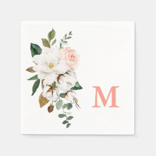 Serviette En Papier Magnolia Monogram Fête des mariées Cocktail Servie