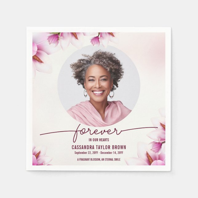 Serviette En Papier Magnolia Pink Floral Memorial (Devant)