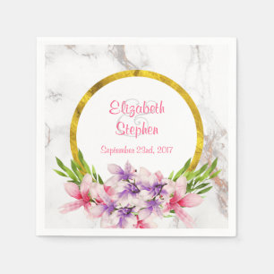 Serviette En Papier Magnolias aquarelle, Mariage de texture Marbre bla