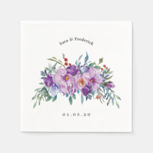 Serviette En Papier Magnolias violet et Mariage Rose