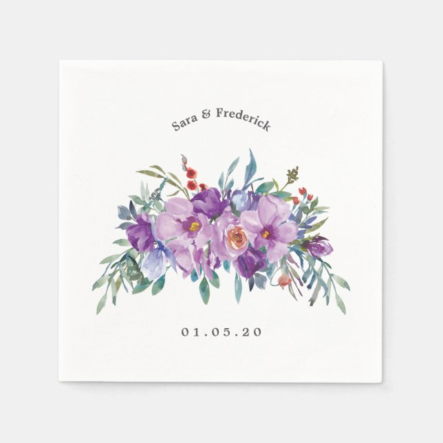 Serviette En Papier Magnolias violet et Mariage Rose (Devant)