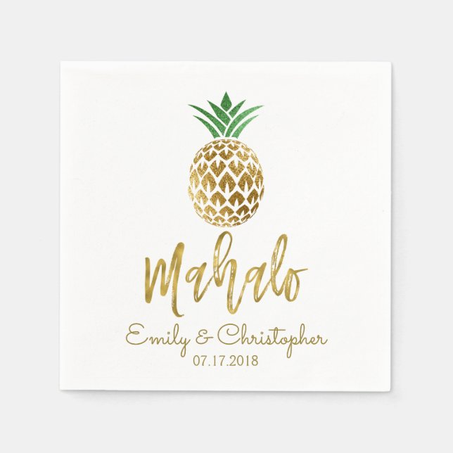 Serviette En Papier Mahalo Tropical Hawaiian Ananas Mariage Blanc (Devant)