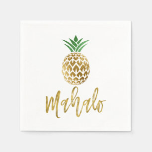 Serviette En Papier Mahalo Tropical Hawaiian Ananas Mariage Blanc