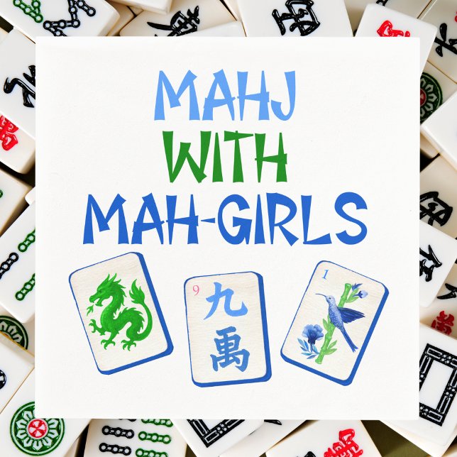 Serviette En Papier Mahjong Avec Mah Girls Carreaux Aquarellés (Créateur téléchargé)