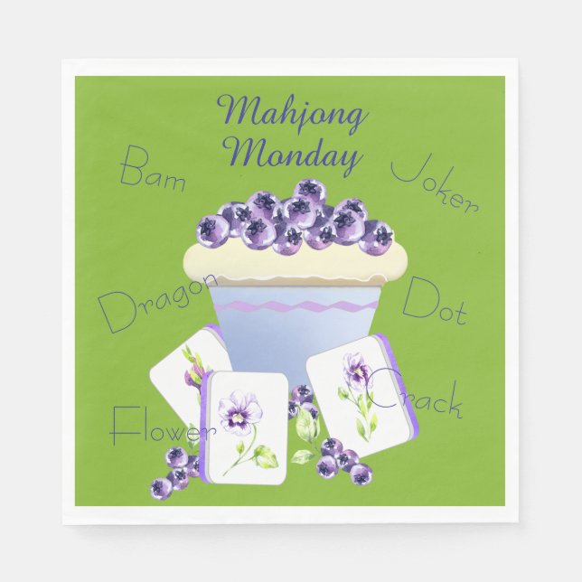 Serviette En Papier Mahjong Tiles and Blueberry Cupcake Paper Napkin (Devant)