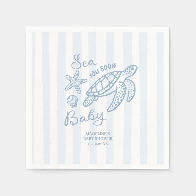 Serviette en papier Main Dessinée Doodle Bleu Mer  (Devant)