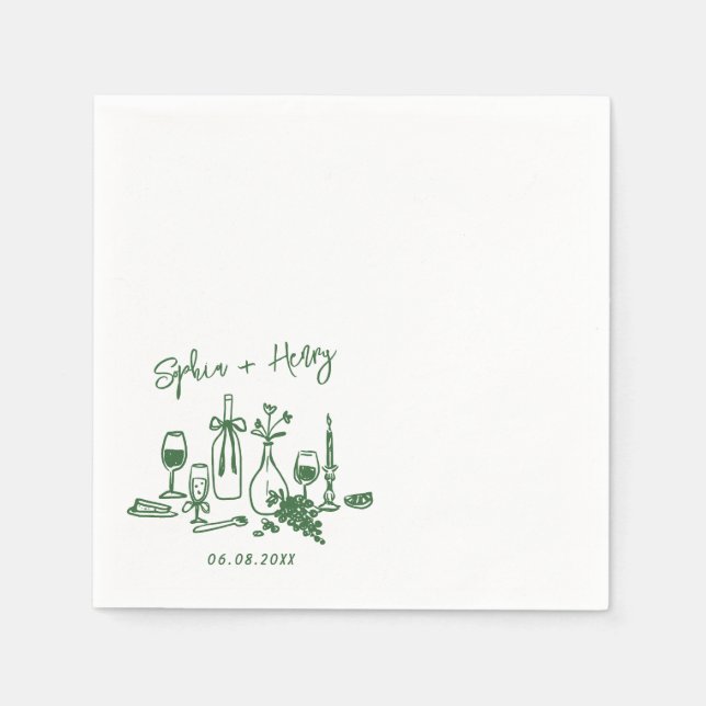 Serviette En Papier Main dessinée Élégante Design Cocktail Mariage Nap (Devant)