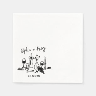 Serviette En Papier Main dessinée Élégante Design Cocktail Mariage Nap