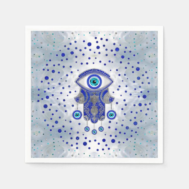 Serviette En Papier Main Hamsa - Main de Fatima Lapis Lazuli et Argent (Devant)