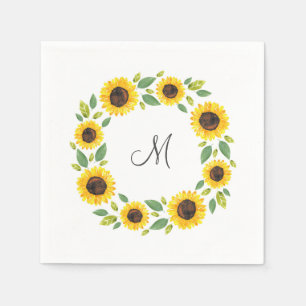 Serviette En Papier Main Painted Watercolor Sunflower
