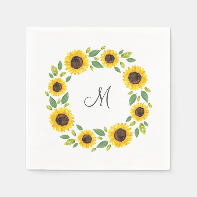 Serviette En Papier Main Painted Watercolor Sunflower (Devant)