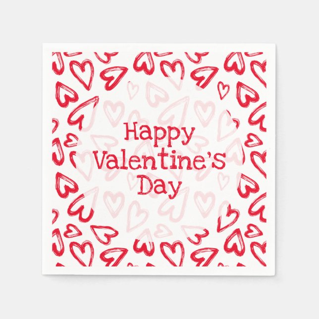 Serviette En Papier Main tiré Red Hearts Saint Valentin (Devant)