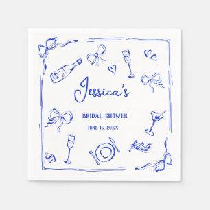 Serviette En Papier Main tirée Français Bleu Bridal Brunch Français Bo
